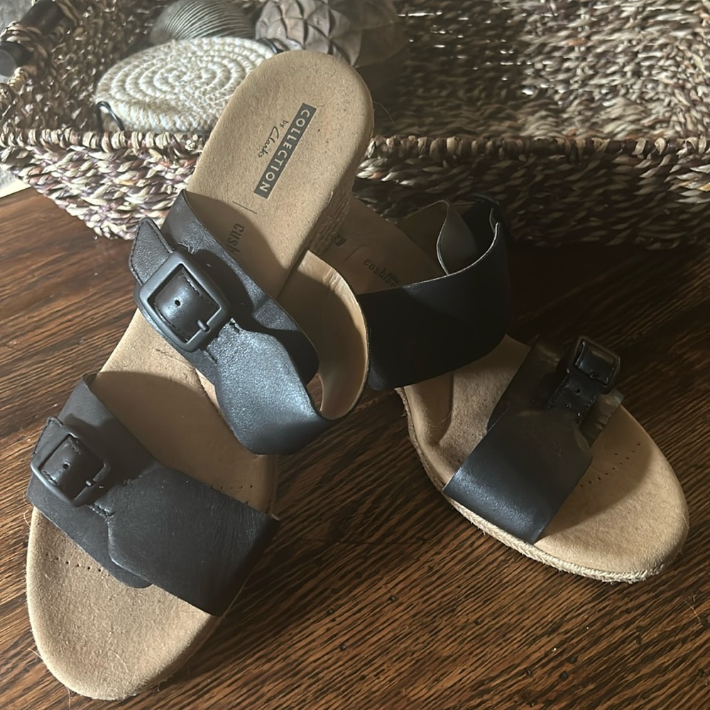 Clarks Collection Womens Black 15190 Wedge mule size 10